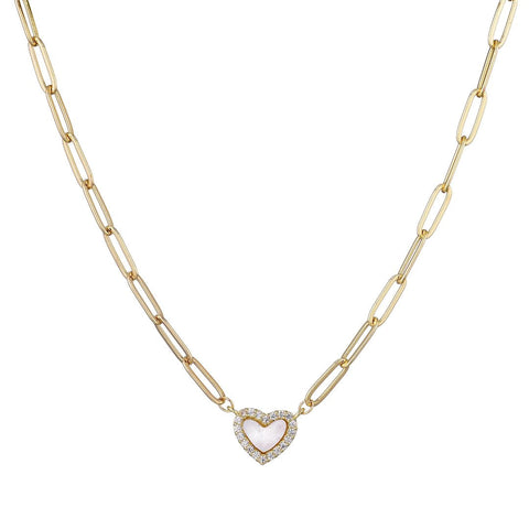 14k Gold Plated Mother of Pearl Mini Heart Chain Necklace