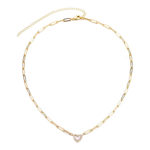 14k Gold Plated Mother of Pearl Mini Heart Chain Necklace