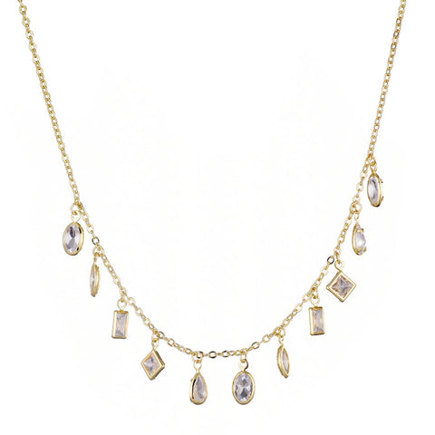 14k Gold Plated Multi Shape Dangle Necklace