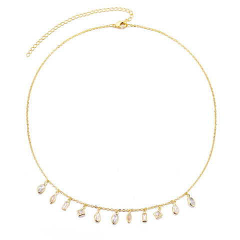 14k Gold Plated Multi Shape Dangle Necklace