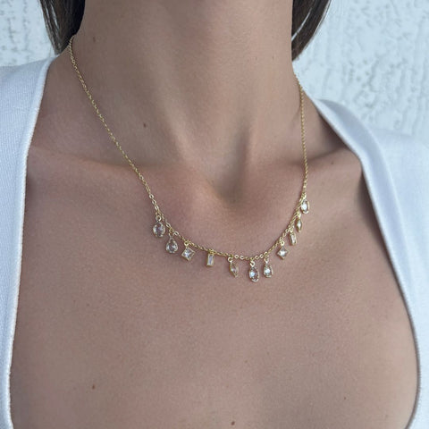 14k Gold Plated Multi Shape Dangle Necklace