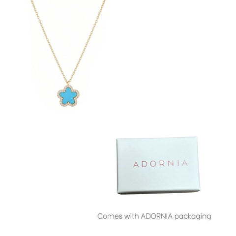 14k Gold Plated Turquoise CZ Halo 5-Leaf Clover Necklace