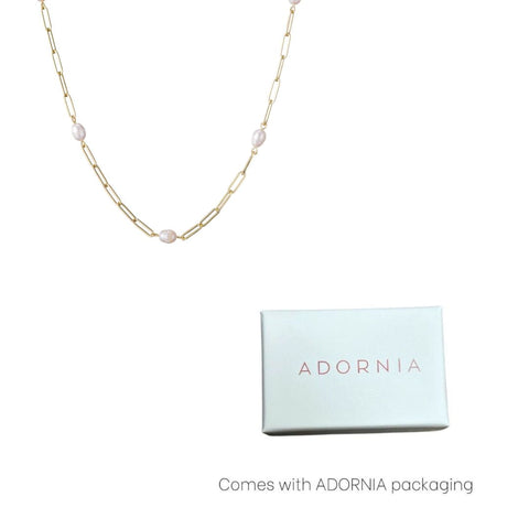 14k Gold Plated Freshwater Pearl Station Paper Clip Chain Necklace