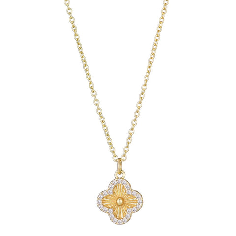 Button Clover CZ Halo Necklace