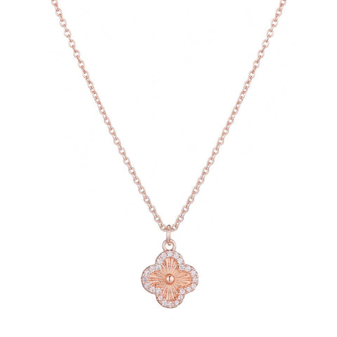 Button Clover CZ Halo Necklace
