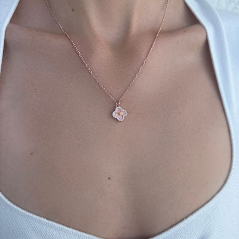 Button Clover CZ Halo Necklace