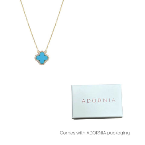 14k Gold Plated Turquoise CZ Halo Clover Necklace