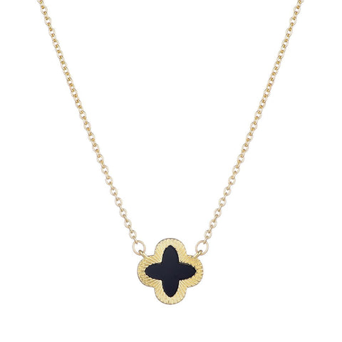 14k Gold Plated Fluted Edge Black Clover Necklace