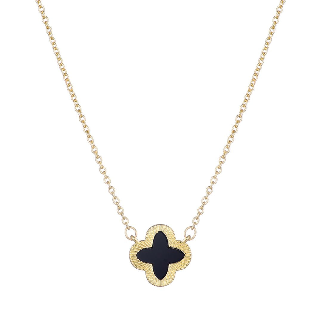 14k Gold Plated Fluted Edge Black Clover Necklace – ADORNIA