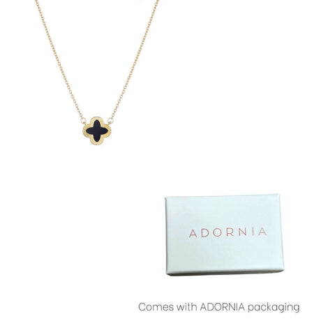 14k Gold Plated Fluted Edge Black Clover Necklace