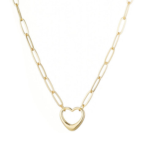 14k Gold Plated Paperclip Chain Outline Heart Necklace