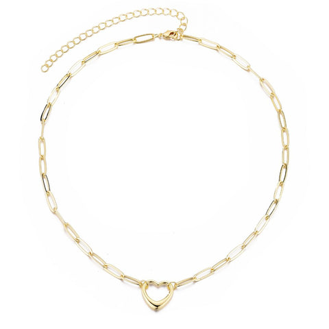 14k Gold Plated Paperclip Chain Outline Heart Necklace