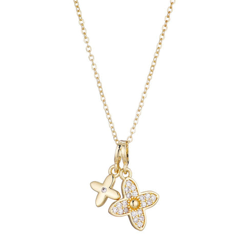 Tarnish Resistant Double Pointed Clover CZ Necklace