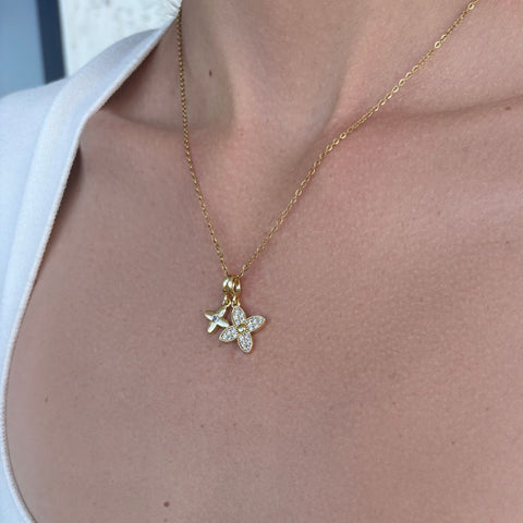 Tarnish Resistant Double Pointed Clover CZ Necklace