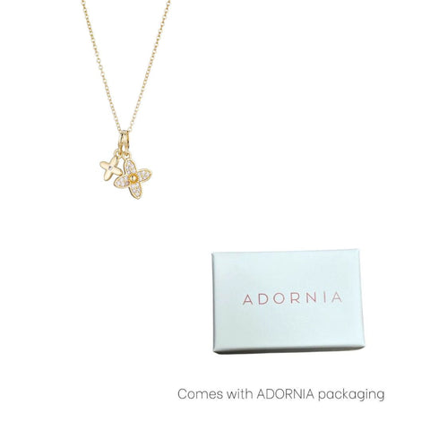 Tarnish Resistant Double Pointed Clover CZ Necklace