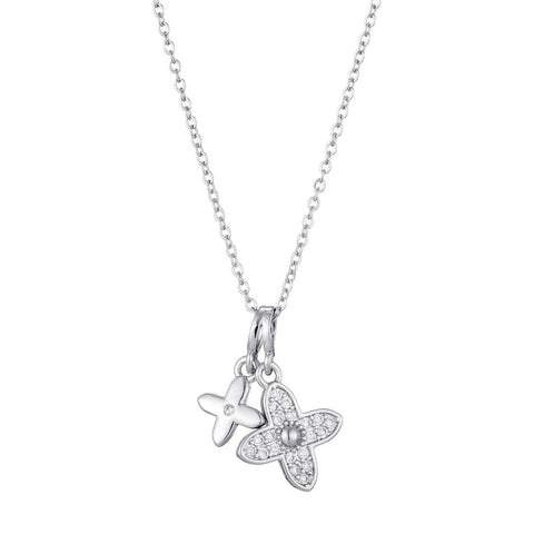 Tarnish Resistant Double Pointed Clover CZ Necklace