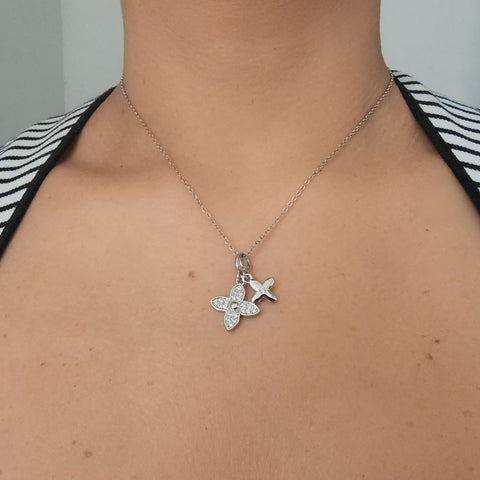 Tarnish Resistant Double Pointed Clover CZ Necklace