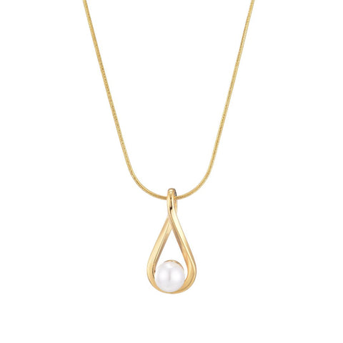 Tarnish Resistant 18k Gold Plated Hanging Pearl Necklace