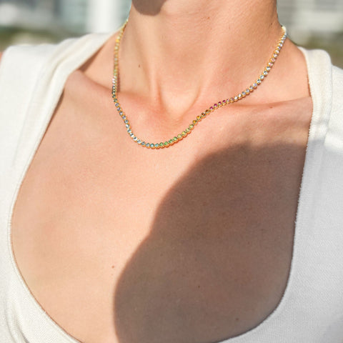 14k Gold Plated Rainbow Tennis Necklace