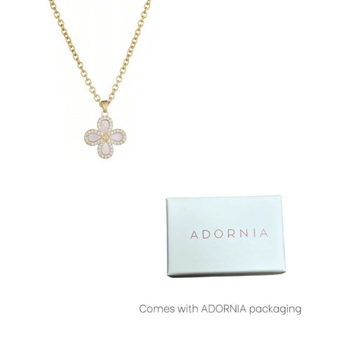 14k Gold Plated Mother of Pearl Flower CZ Halo Necklace