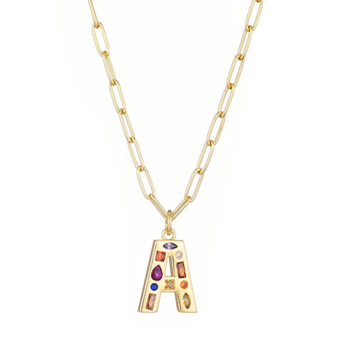 14k Gold Plated Funky Initial Paperclip Chain Necklace