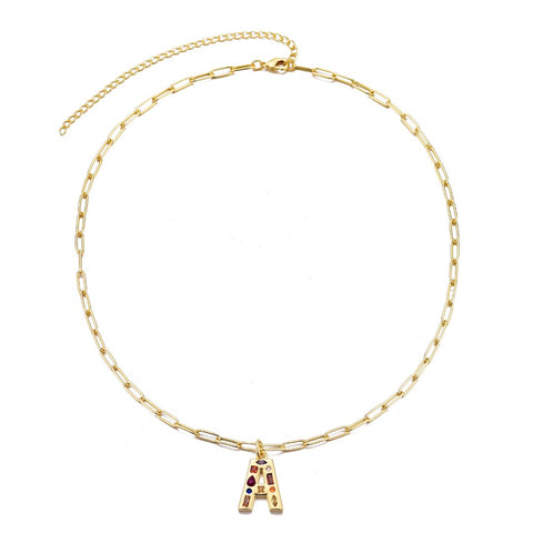 14k Gold Plated Funky Initial Paperclip Chain Necklace