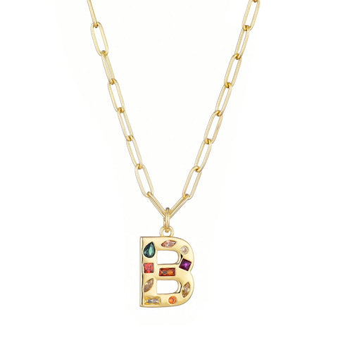 14k Gold Plated Funky Initial Paperclip Chain Necklace