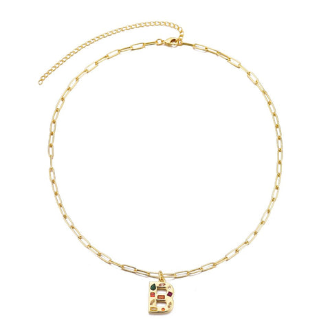 14k Gold Plated Funky Initial Paperclip Chain Necklace