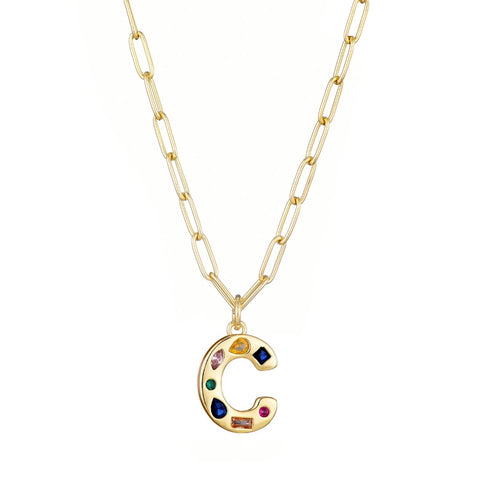 14k Gold Plated Funky Initial Paperclip Chain Necklace
