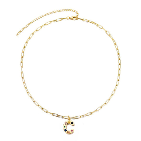 14k Gold Plated Funky Initial Paperclip Chain Necklace
