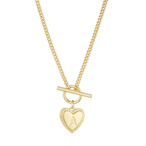 14k Gold Plated Heart Initial Toggle Necklace