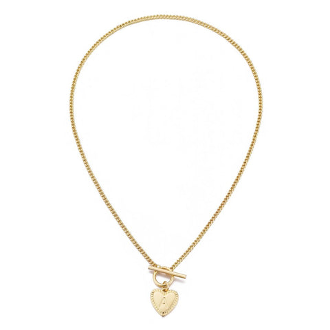 14k Gold Plated Heart Initial Toggle Necklace