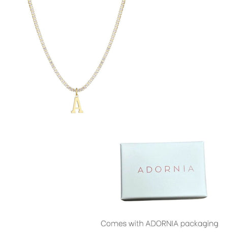 14k Gold Plated Tennis Necklace with Initial Charm