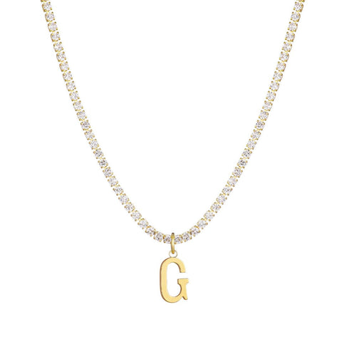 14k Gold Plated Tennis Necklace with Initial Charm