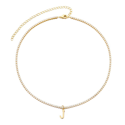14k Gold Plated Tennis Necklace with Initial Charm
