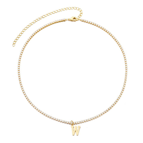 14k Gold Plated Tennis Necklace with Initial Charm
