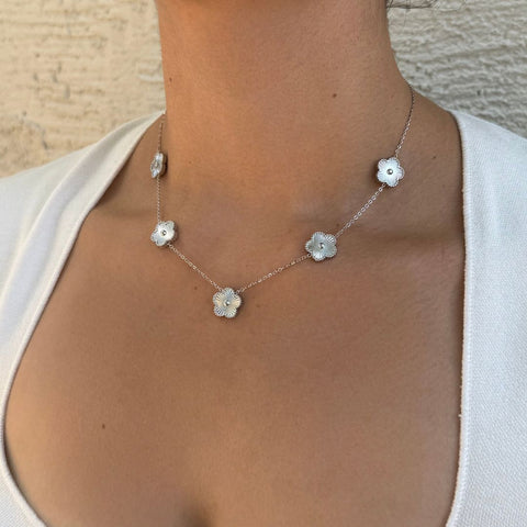 Tarnish Resistant 5-Leaf Clover Station Necklace