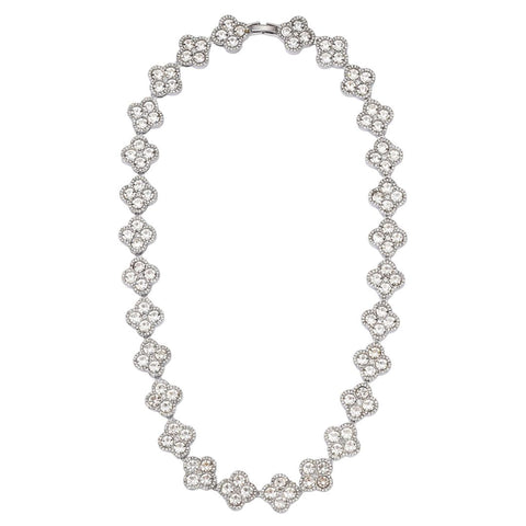 Silver Plated Crystal Clover Link Chain Necklace