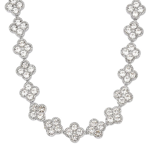 Silver Plated Crystal Clover Link Chain Necklace