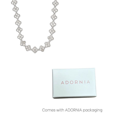 Silver Plated Crystal Clover Link Chain Necklace