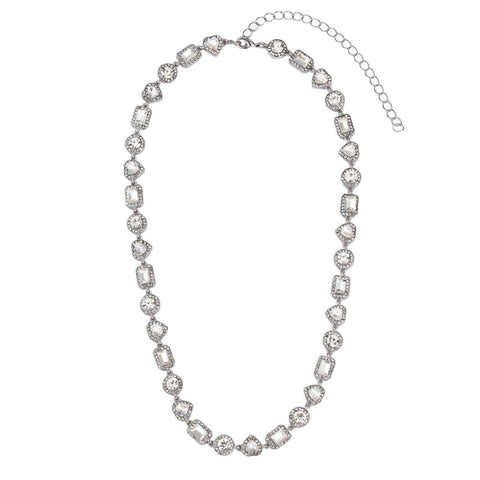 Silver Plated Crystal Halo Heart Chain Necklace