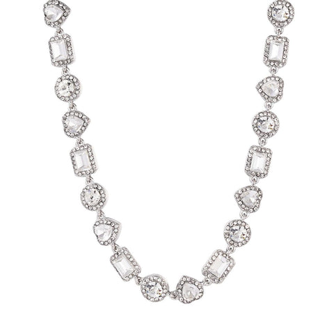Silver Plated Crystal Halo Heart Chain Necklace