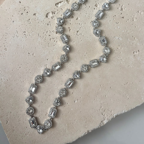 Silver Plated Crystal Halo Heart Chain Necklace