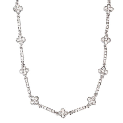 Silver Plated Crystal Clover Tennis Necklace