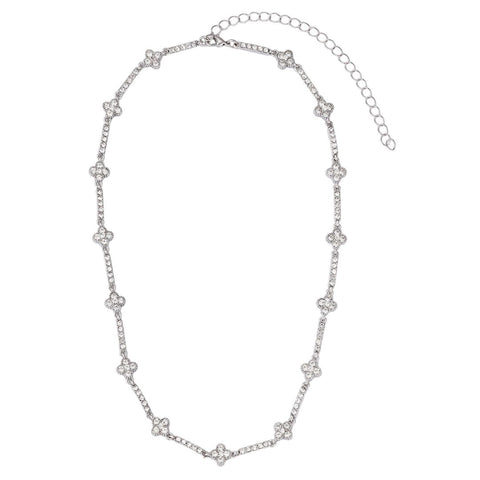Silver Plated Crystal Clover Tennis Necklace