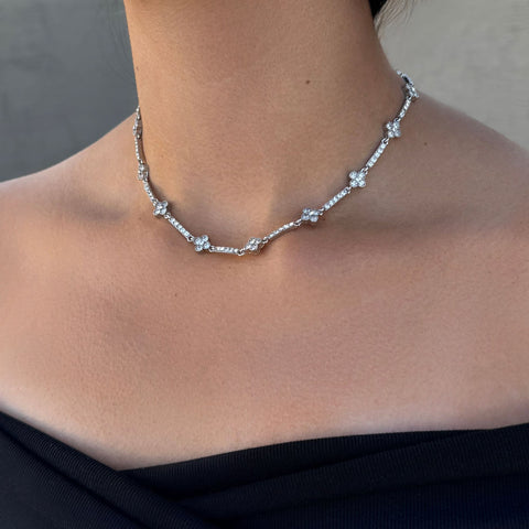 Silver Plated Crystal Clover Tennis Necklace
