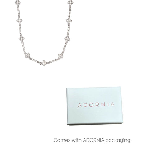 Silver Plated Crystal Clover Tennis Necklace