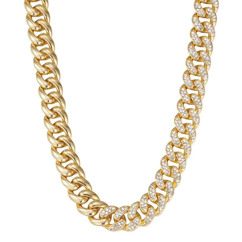14k Gold Plated Half Crystal Curb Chain Necklace