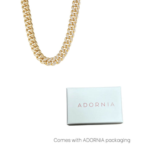 14k Gold Plated Half Crystal Curb Chain Necklace