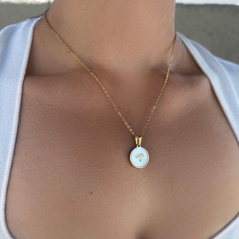 Tarnish Resistant 18k Gold Plated Mother of Pearl Zodiac Necklace